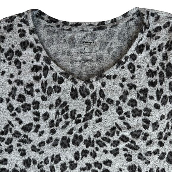 Sonoma Gray Animal Print Shirt Women L Soft Lightweight Pullover Cozy Lounge Top - Picture 3 of 12